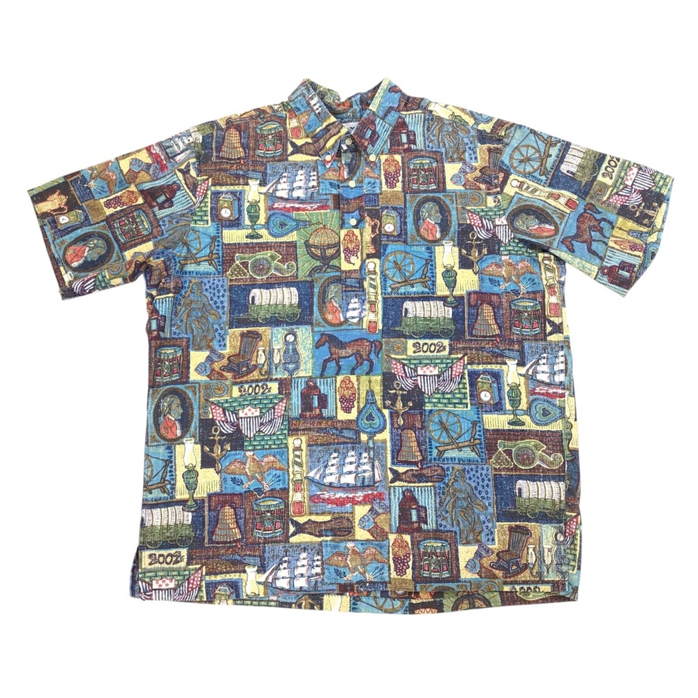 Reyn Spooner Men's Reverse Print Half Button Down Hawaiian Shirt Size XL 2002